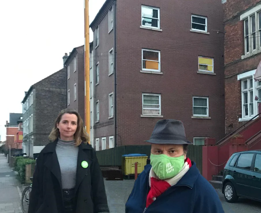 EWR Green Party Councillors outside threatened building
