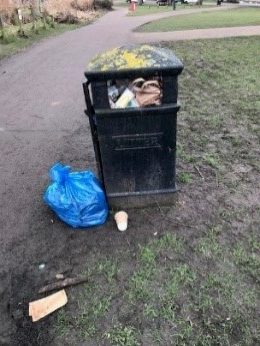 Small overflowing council bin