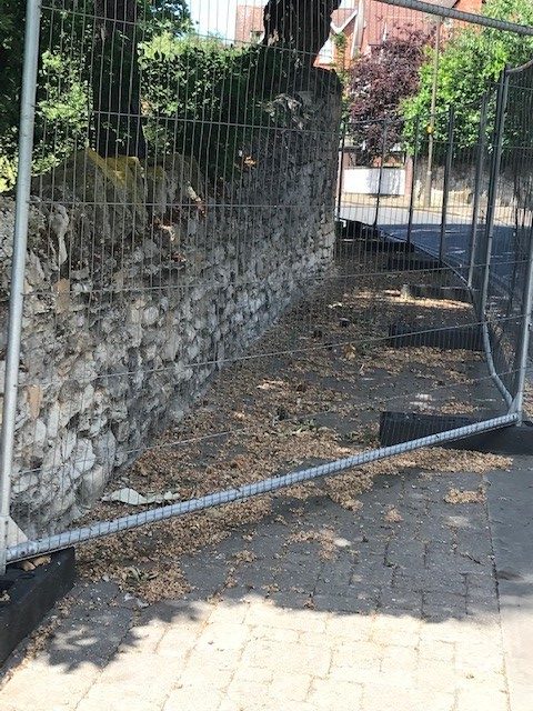 Picture of fenced off crumbling wall