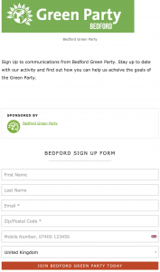 Image Bedford Green Party Sign Up Form