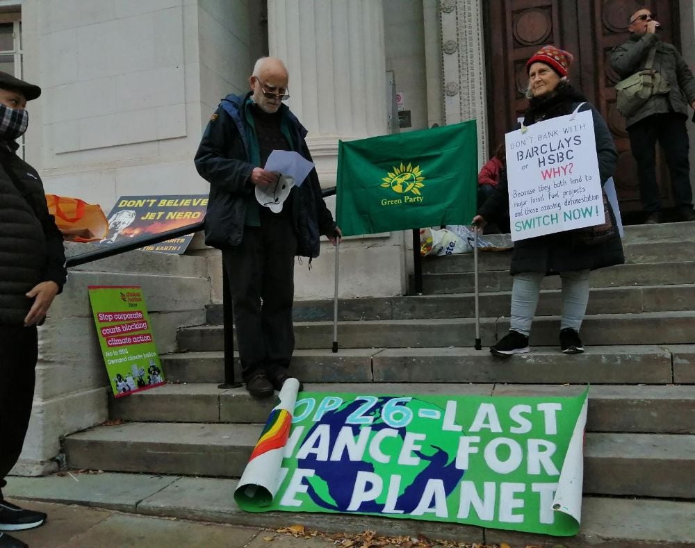 Colin Hall Luton member speaking at Luton COP26 Protest