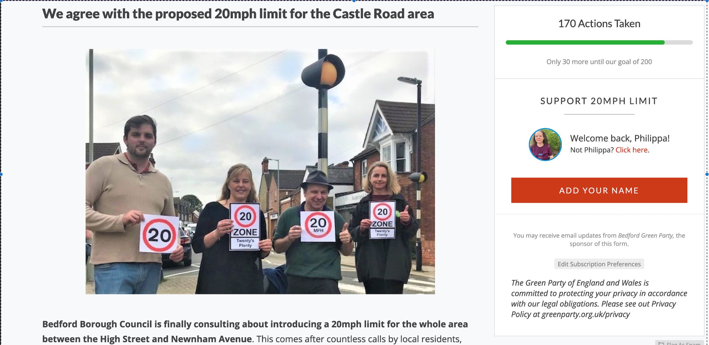 Screenshot of 20mph Speed Limit in Castle area