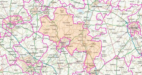 Map of North East Bedffordshire Parliamentary Constituency