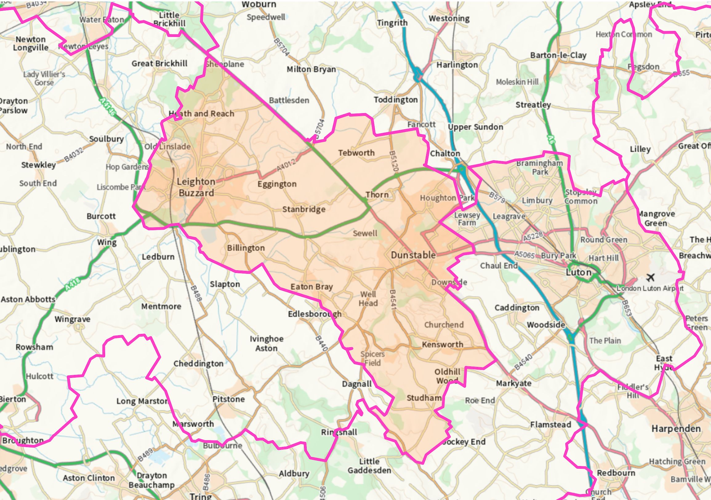 Map of South West Bedfordshire Parliamentary Constituency