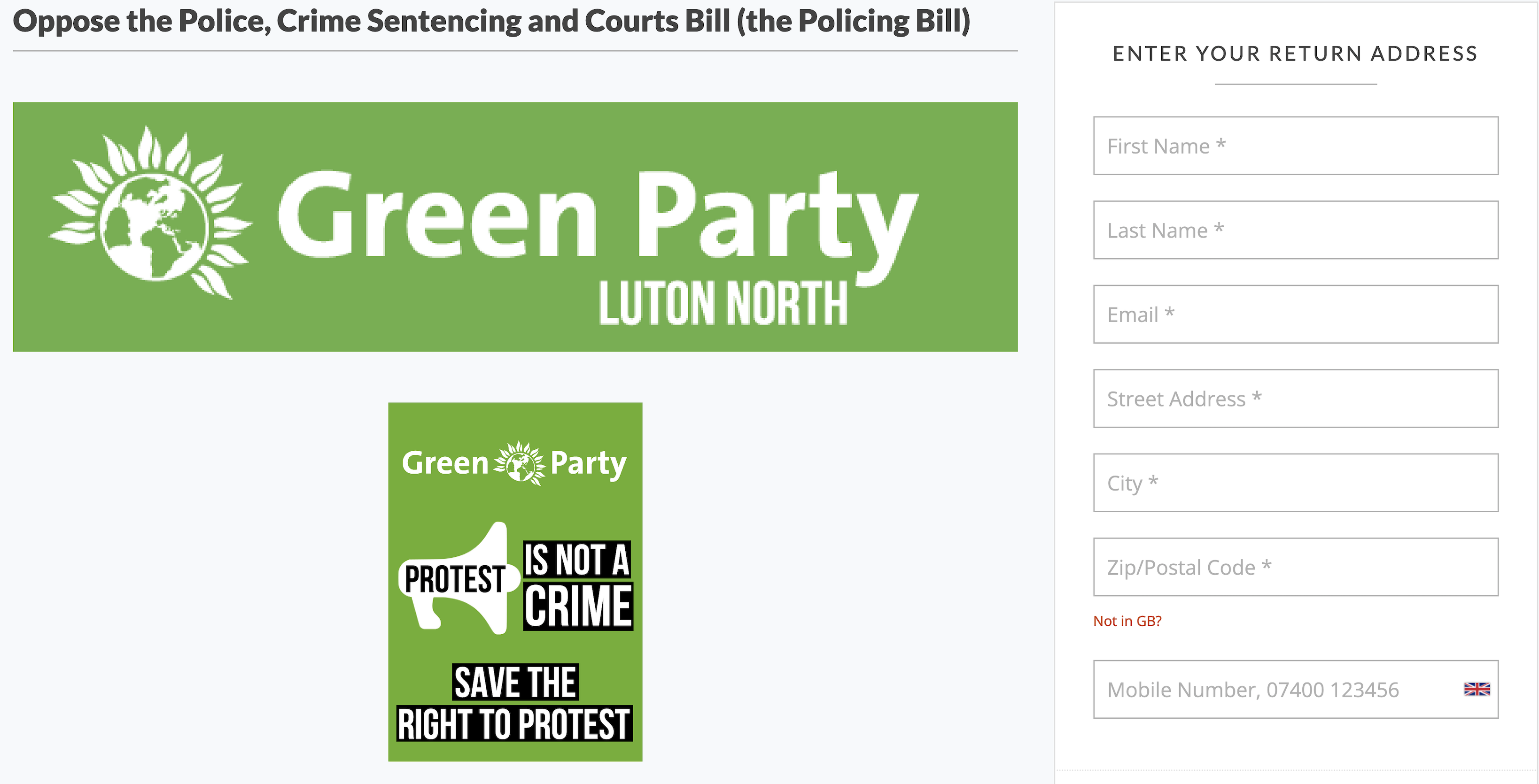 Luton North Oppose the Police, Crime, Sentencing & Courts Bill email campaign Image