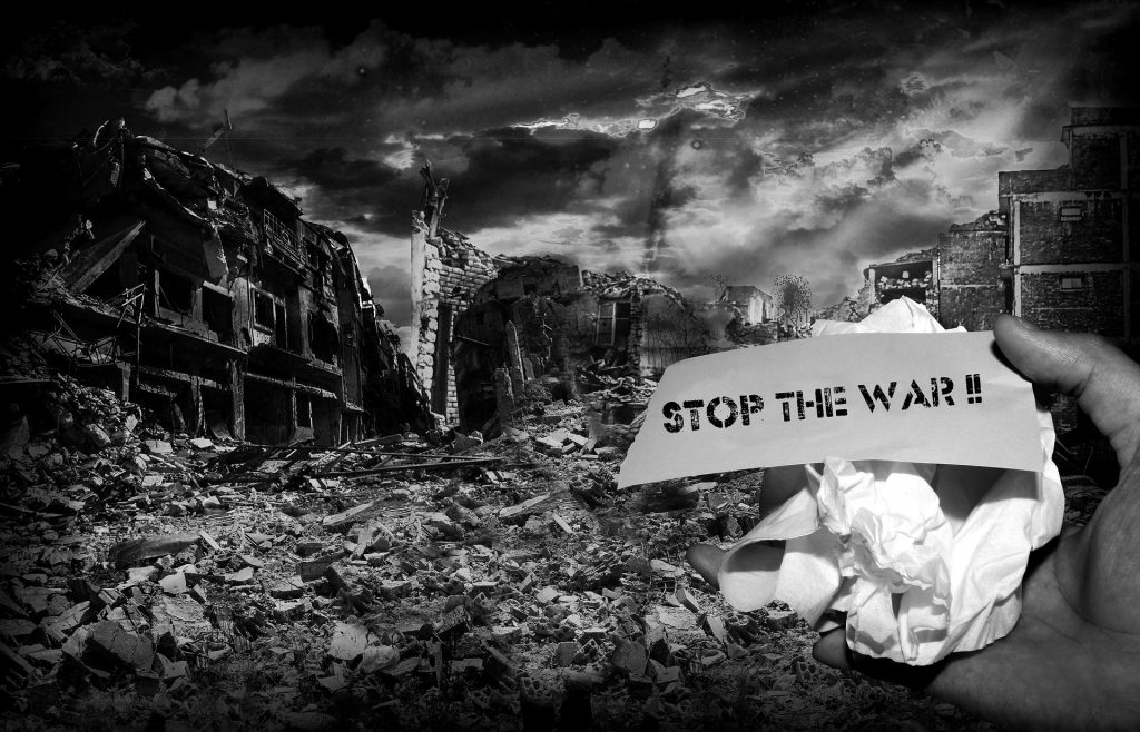 Stop the war, black and white