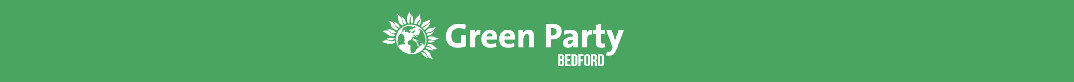 Bedford Green Party with World and flower petals image banner image.