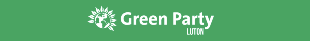 Luton Green Party Banner with the World and petals logo
