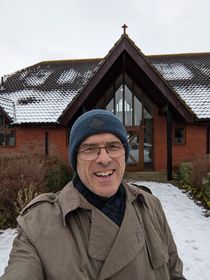 Adrian Spurrell canvassing in Biddenham in the snow